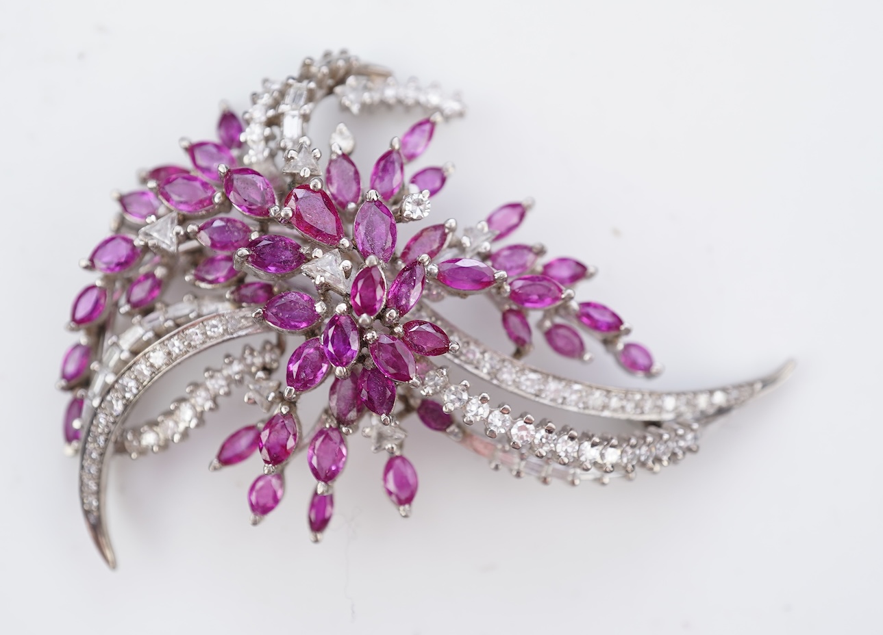 A pink sapphire and diamond brooch, 1960s